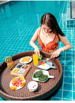 Ротанговый плавающий поднос, Балийская художественная корзина, круглая тарелка для завтрака в бассейне с водой